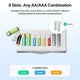 Linogy 8-Slot AA AAA Rechargeable Battery Charger with Tester and Storage Drawer, 3-Hour Fast Charging Station for Lithium, NiMH and NiCd Batteries